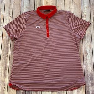 Under Armour red and gray striped polo shirt 2XL
